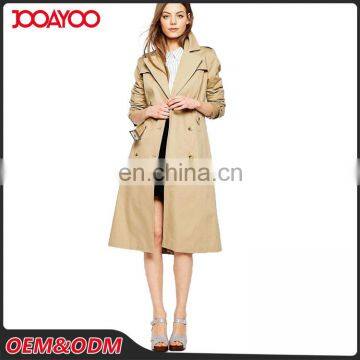 New Design Wide Notch Lapels Ladies Cotton Overcoat Long Sleeve Wholesale Women Trench Coat