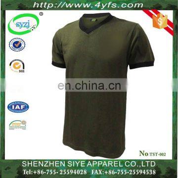 Military V-neck Army Green Short Sleeve T Shirt for Man