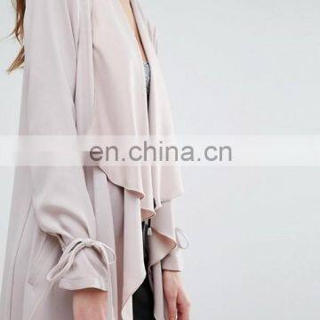 High Quality OEM Service Cheap Price Open Front 00% Polyester Women Dust Coat photo-4