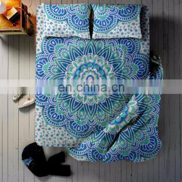 Indian Beautiful Blue Ombre Mandala Bed sheet Duvet Cover With 2 Pillow Cover full Set Queen Size Bedding Full Set