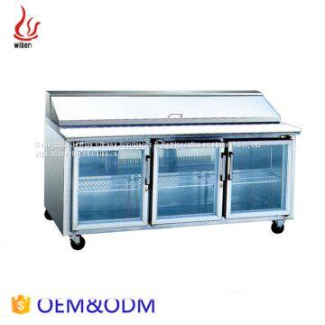 Glass 3-Doors Prep pizza work table food chiller  in refrigeration equipment