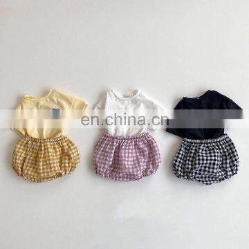 2PCS Toddler Baby Sets Boys Girl Clothes Tops + Plaid Shorts Baby Clothes Outfits