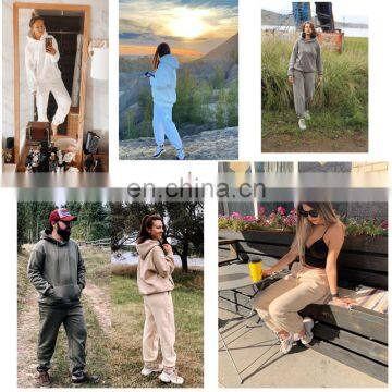 Women Causal Plain Loose 2 Pieces Drawstring Jogger Sweatpants Crop Thick Fleece Hoodie Two Piece Set photo-3