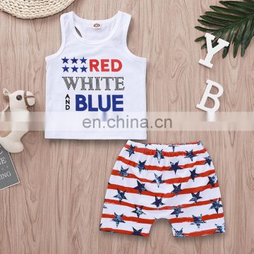 "red white blue" letter print Children Clothing 4th of July Outfit Kids Holiday Outfits For Baby Girls free ship