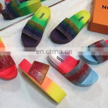 RTS New Lady High Heel Multi Color Sandals Women High Heel Rainbow Flat Form Shoes Summer Wedge Sandals Slippers With Diamond photo-7