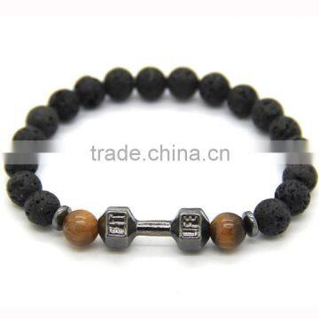 HTB0105 2016 new fashion dumbbell bracelets black lava bracelet