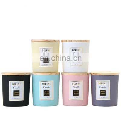 Creative Multi-color Frosted Transparent, Candle Jars With Wooden Lids Black Candle Jars In Bulk/