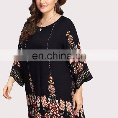 Plus Size Clothes Women Bohemian Style Print Floral Clothing Beach Casual Dress photo-5