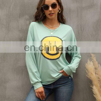 2021 Autumn and Winter Cross-border European and American Amazon Women's Milk Silk Brushed Pure Color Smiley Loose Sweater photo-4