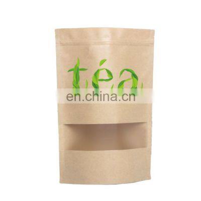 Custom Print Kraft Paper Stand Up Bag Protein Powder Pouch With Zipper And Clear Window For 500g Packaging