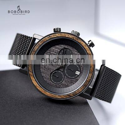 BOBO BIRD Oem Custom Logo Brand Waterproof Black Wood Watch Glossy Texture With Breathable Leather photo-4