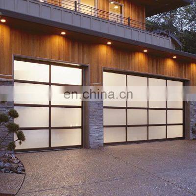 Residential black sectional tempered glass aluminum garage doors for homes