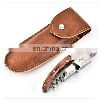Multifunctional Champagne Stainless Steel Engraved Knife Custom Wooden Red Corkscrew Wine Opener photo-4