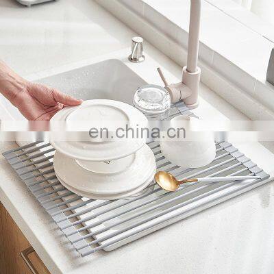 Foldable Dishes Drying Shelf Roll-up Shelf Stainless Steel Over the Sink Dish Drying Rack