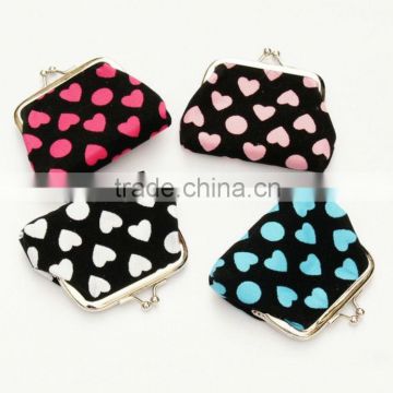 New colourful heart pattern fabric cloth clasp clip coin purse wallet