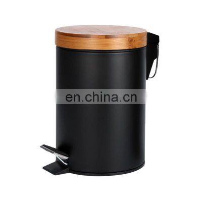 Entry-level basic 3L 5L 12L 20L 30L stainless steel round pedal bin bamboo lid soft close inner bucket home bathroom kitchen