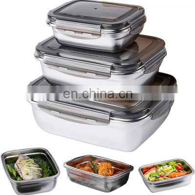 316 Stainless steel crisper 3pcs set Leak-Proof Large Bento salad container Stainless Steel Food Storage Container with lids