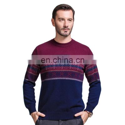 Jacquard Knit 30% Cashmere 70% Merino Wool Pullover Men New Style Winter Sweater Crew Neck Anti-Wrinkle Anti-Pilling Features