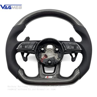 For Audi A4 B9 Heated Carbon Fiber Perforated Black Stitching Steering Wheel With S /RS Logo Accessories