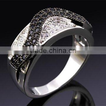Trending Style Curve Wavy Pattern Jet & Clear Zirconia Stones Party Jewelry Ring photo-3