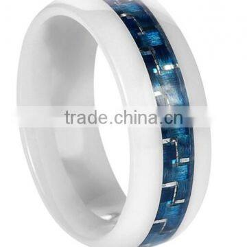 White Ceramic Men's Carbon Fiber Inlay Band (8 mm), White Ceramic Ring