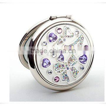 high quality manufacture price diamond decoration metal compact mirror