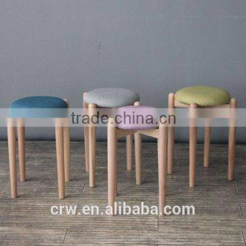 DC-142 Round Fabric Ottoman Stool Small Stackable Cheap Wooden Stool