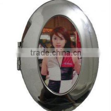 Sublimation silver oval round shape compact mirror, Make up Mirror