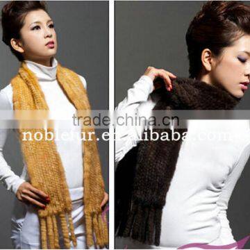 2015 new brand noble mink fur Winter wormly knitted tassel scarves