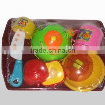 Kid tea set with cutting game