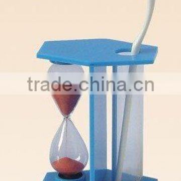 sand timer with toothbrush holder; toothbrushing hourglass