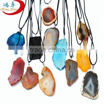 Colorful slice druzy pendant with gold plating natural agate stone slices 50-60mm
