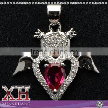 Beautiful Design Sterling Silver Ruby Stone Heart Wing Angle Pendant