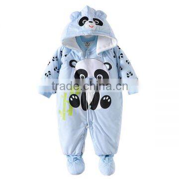 baby clothes wholesale animal bear printed thick toddler warm bodysuit jumpsuits cute baby winter romper with bibs