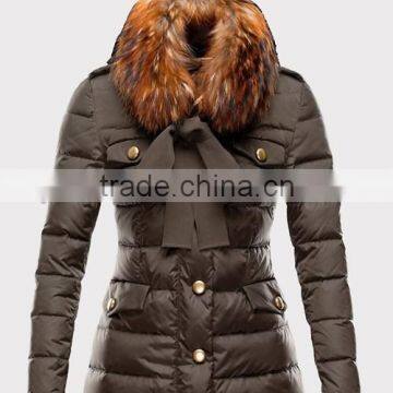 2015 winter women short padded parka fashion slim fit jacket with authentic raccon fur