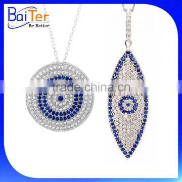 Fashion Micro Pave Setting AAA Necklace Authentic 925 Sterling Silver CZ Disc Round Large Evil Eye Necklace