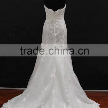 Real Factory Sample! Organza Drapping Belt Popular French Lace Applique Wedding Dress photo-5