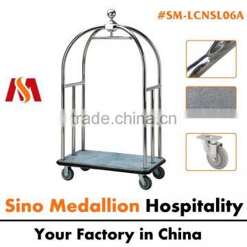 Hotel Stainless Steel Grey Carpet Stainless Steel Polish Finish Luggage Cart Trolley