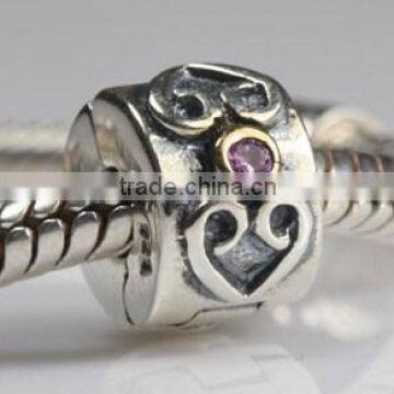 925 sterling silver clip european beads wth zircon