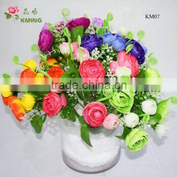 10 heads perfect artificial camellia rose silk flower with glittering dewdrop