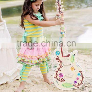 Unique Design Fall Winter 2pcs Stripe Ruffle Boutique Outfits With Two Pockets photo-5