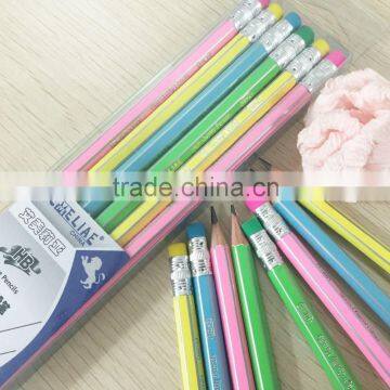 Standard size hexagonal shape soft wood candy body HB pencil with striped