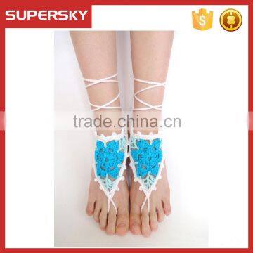 V-1000 wedding barefoot sandals handmade crochet dancing leg chain ankle bracelet indian foot jewelry