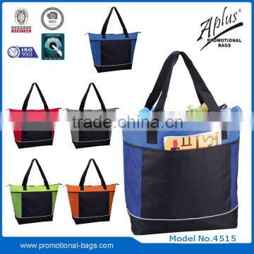 popular insulated cooler shopping tote bag with open mesh pocket