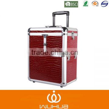 high quality large trolley case with trays/Extendable Vanity Aluminum Rolling Cosmetic case/Mobile Professional make up box