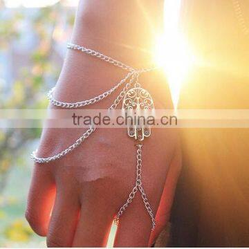 Unique Harness Slave Chain Buddha's-hand Link Finger Ring Bracelet Bangle Tassel photo-3