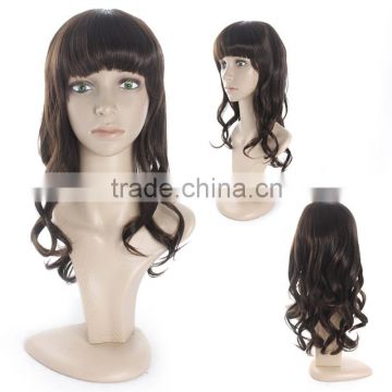 Synthetic Hair Wigs New Available Beautiful Heat Resistant Synthetic Wig Wavy with full bangs black color