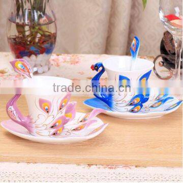 Best Selling Ceramic Peacock Coffee Cup and Saucer Set photo-6