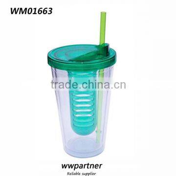 PC Plastic Double Wall Infuser Tumbler with Straw