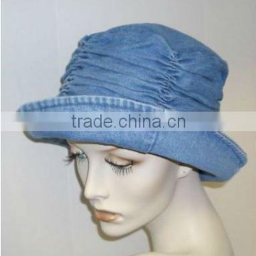 Denim Hat with Gathered Crown